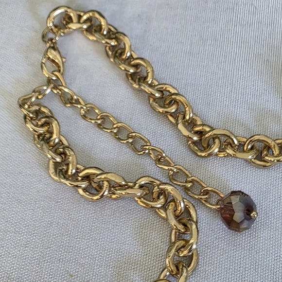 Gold Chain Necklace with AB Purple Faceted Glass Bead Bib and Earrings Set - Picture 8 of 10